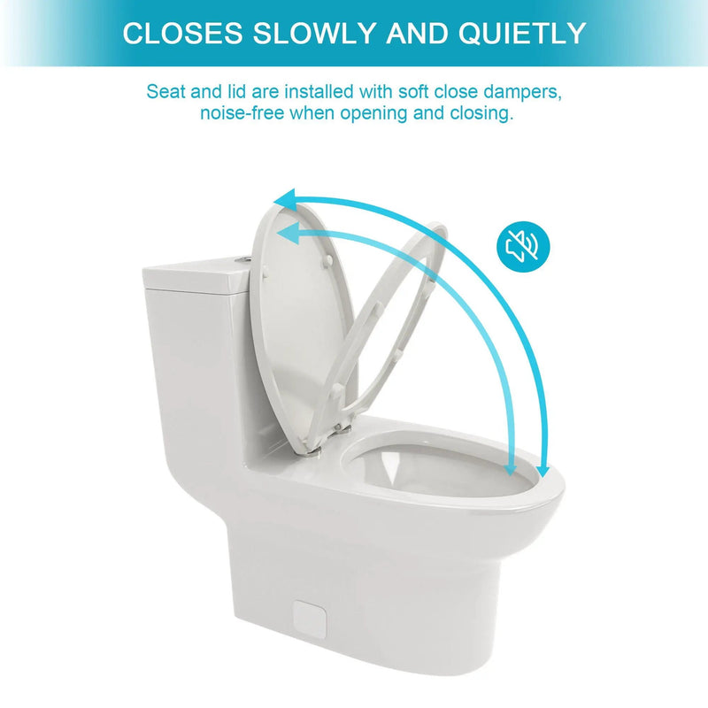 1 Piece Toilet & Dual Flush, Soft Closing Seat - White by HouseOfZazla