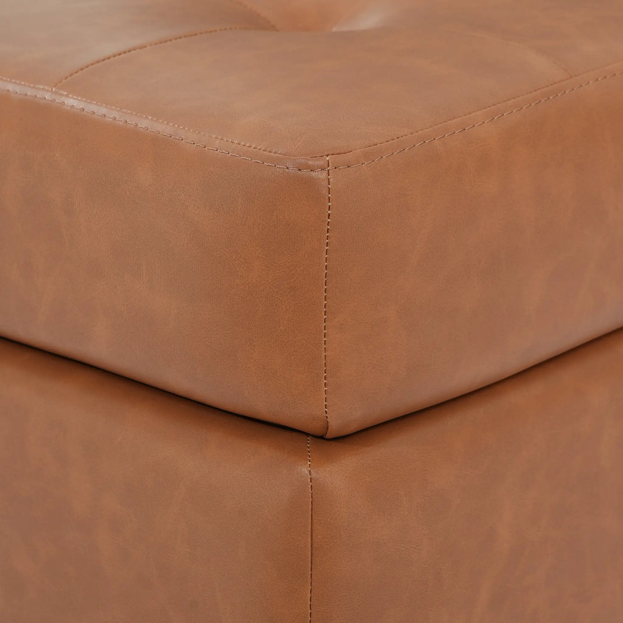 Upholstered PU Leather Ottoman, Solid Wooden Legs by HouseOfZazla