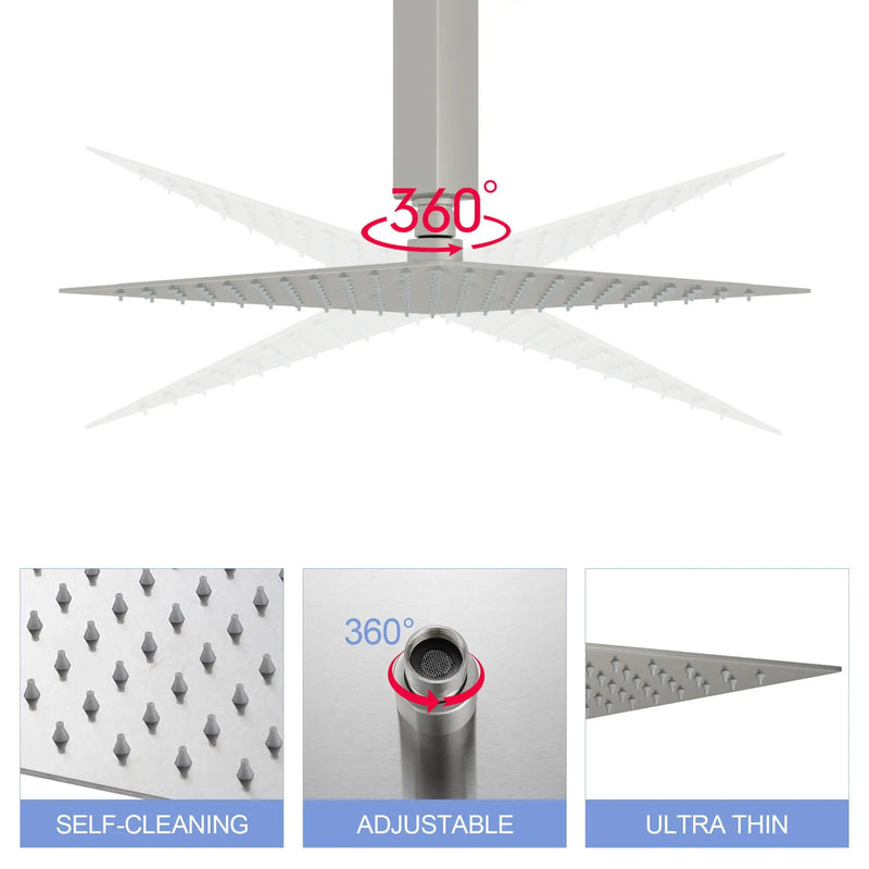 Modern 10" Square Rainfall Shower Head & Stainless Steel Wall Or Ceiling Mount Luxury Spa Shower Panel by HouseOfZazla