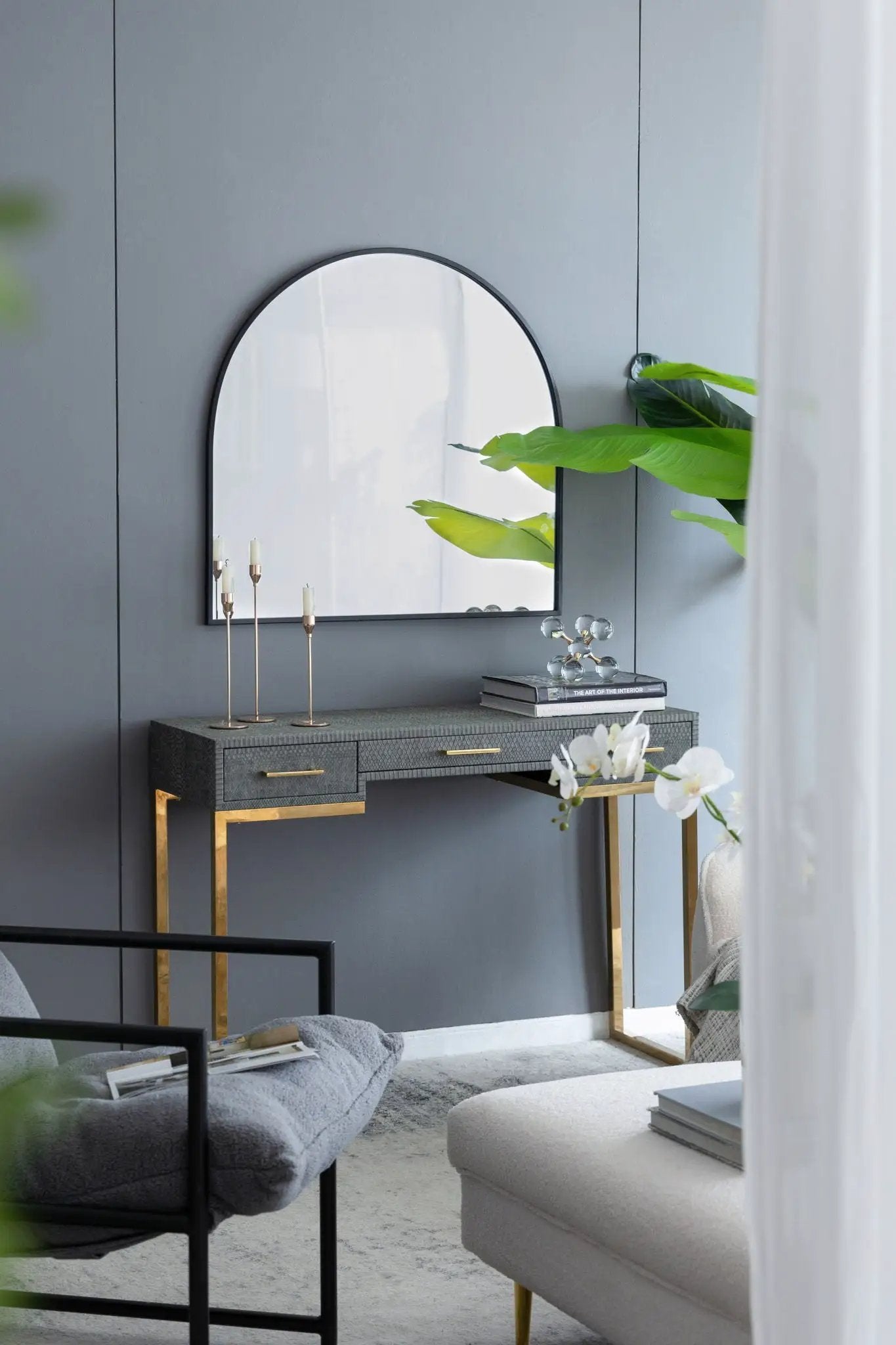 Arched Mirror With Metal Frame, Wall Mirror For Living Room Bedroom Entryway by Unique Piece Furniture