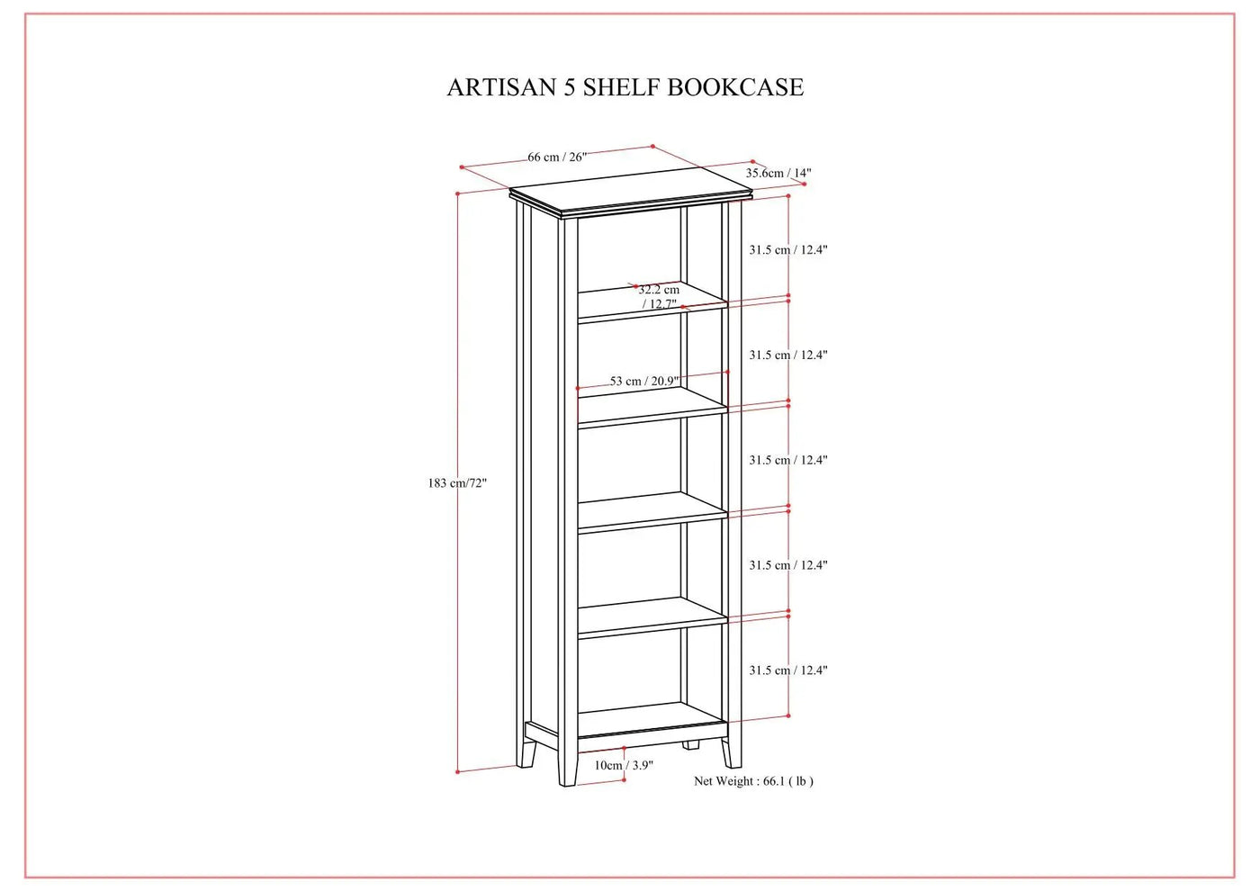 Artisan - 5 Shelf Bookcase, Handcrafted by HouseOfZazla