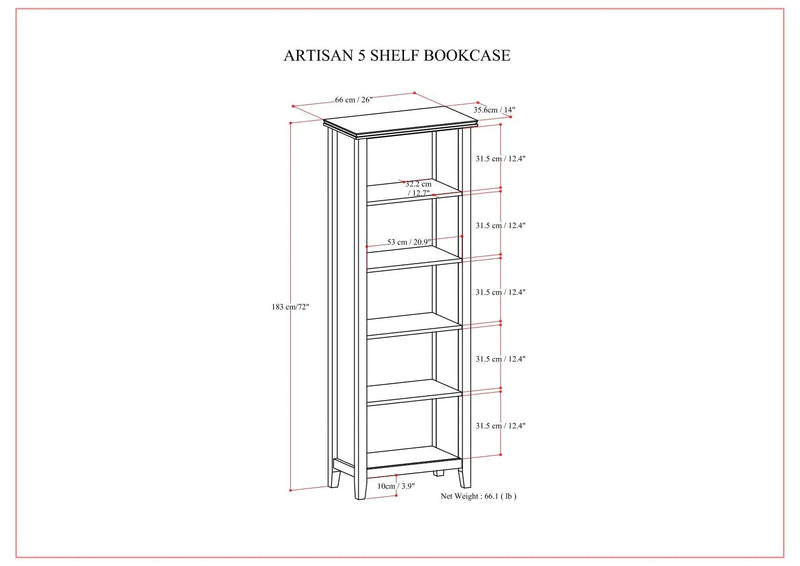 Artisan - 5 Shelf Bookcase, Handcrafted by Unique Piece Furniture
