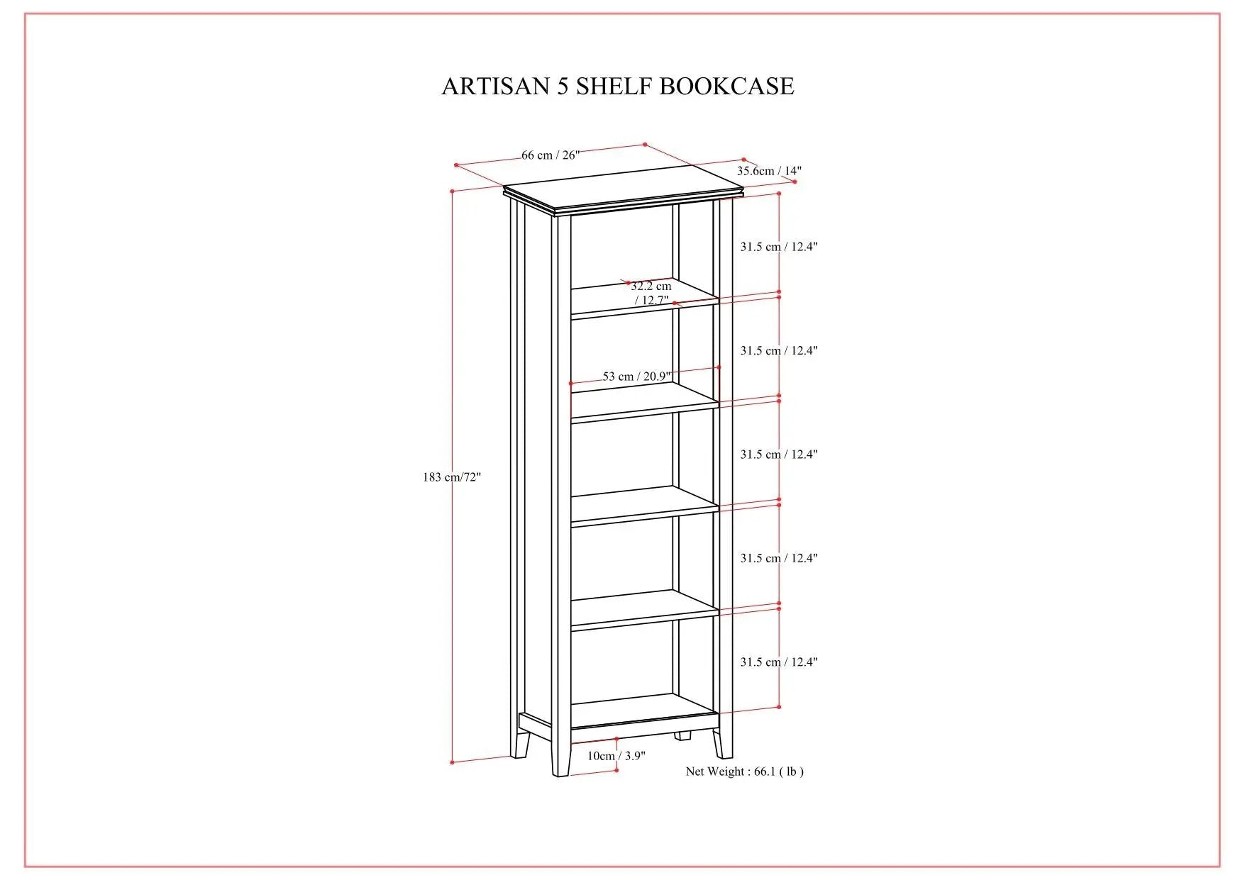 Artisan - 5 Shelf Bookcase, Handcrafted by Unique Piece Furniture
