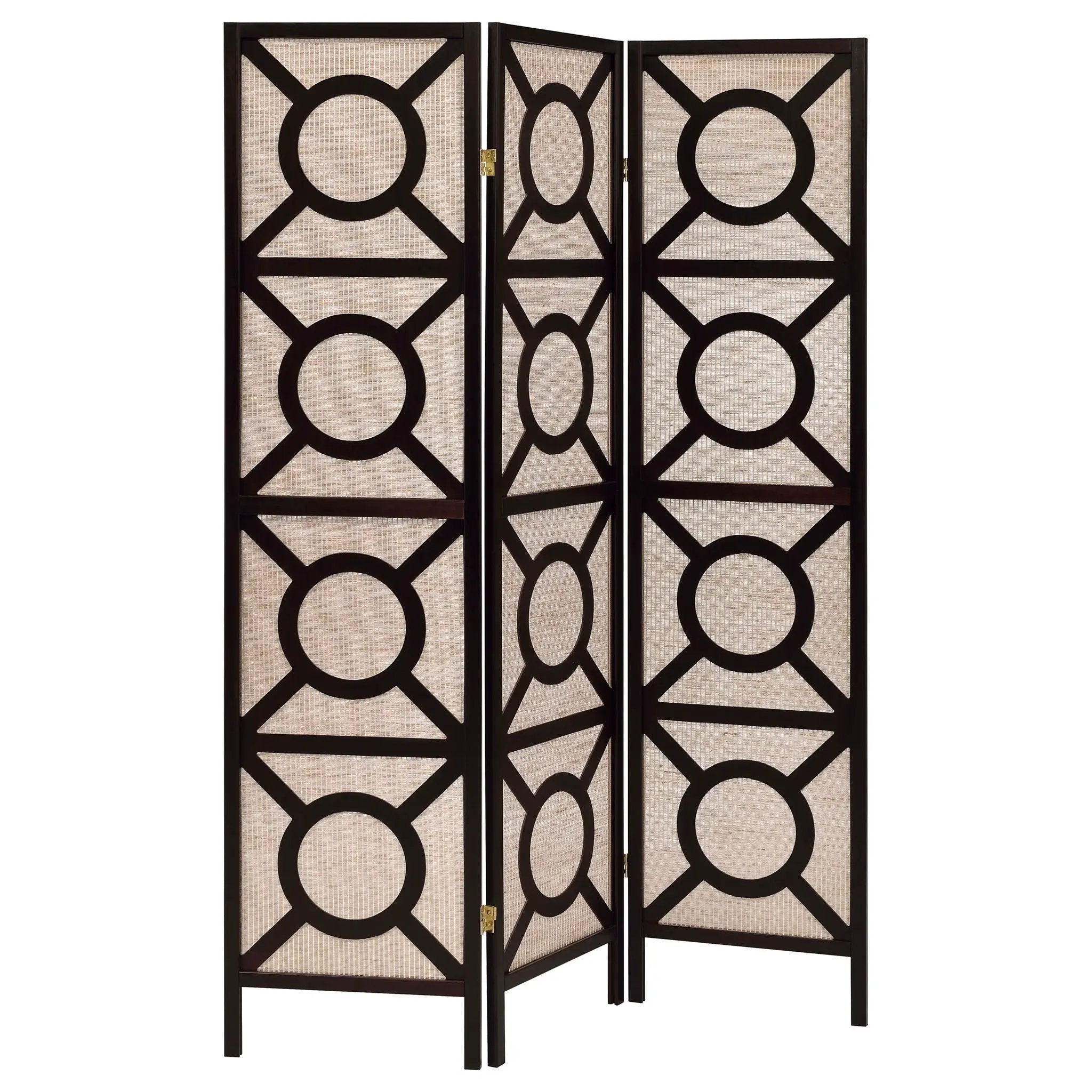 Circle Pattern 3 Panel Folding Screen - Brown by HouseOfZazla