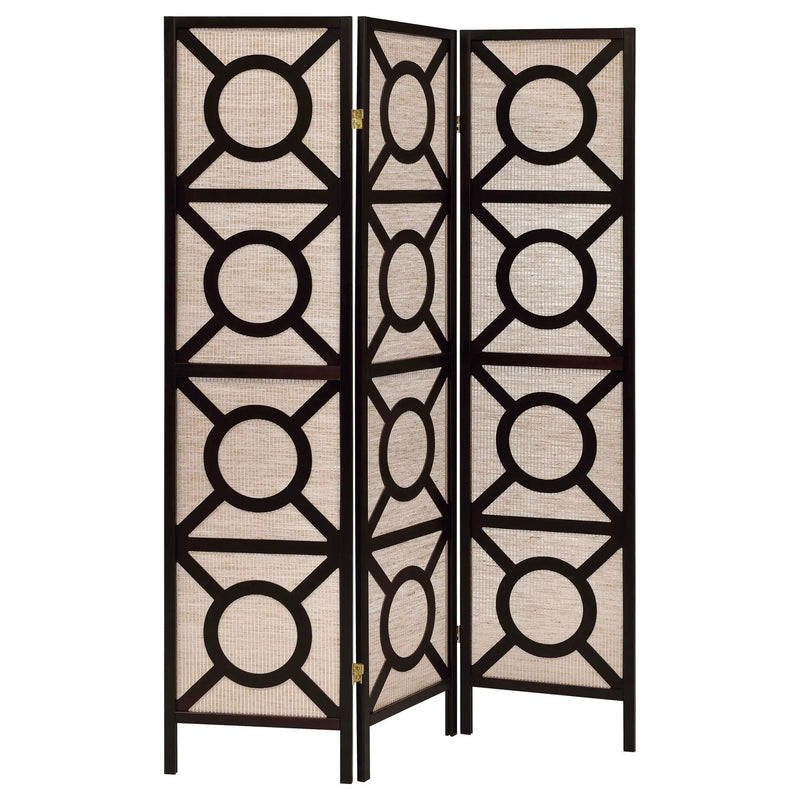 Circle Pattern 3 Panel Folding Screen - Brown by HouseOfZazla