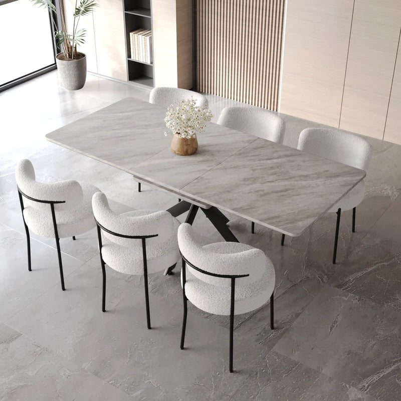 Extendable Dining Table Set With Curved Backrest Upholstered Chairs by Unique Piece Furniture