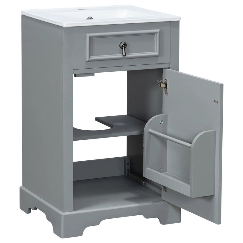 Elegant Bathroom Vanity With Ceramic Sink, Soft Close Door, Adjustable Shelf by HouseOfZazla