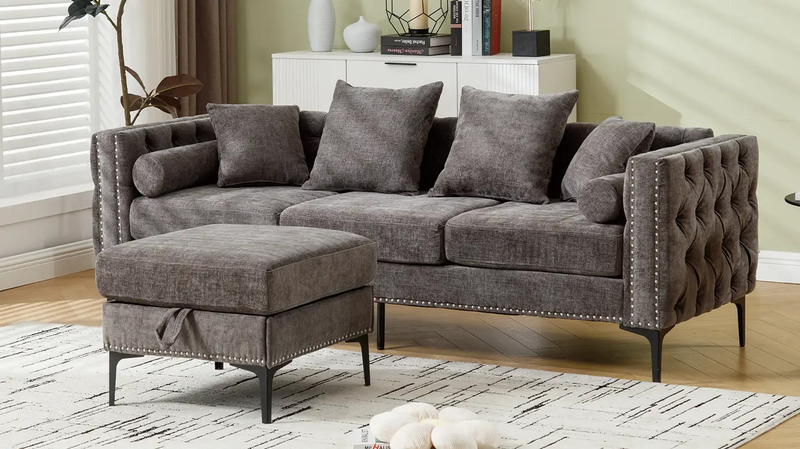 L Shaped Sectional Convertible Sofa with Storage Ottoman and Modern Tufted style by BLAKHOM