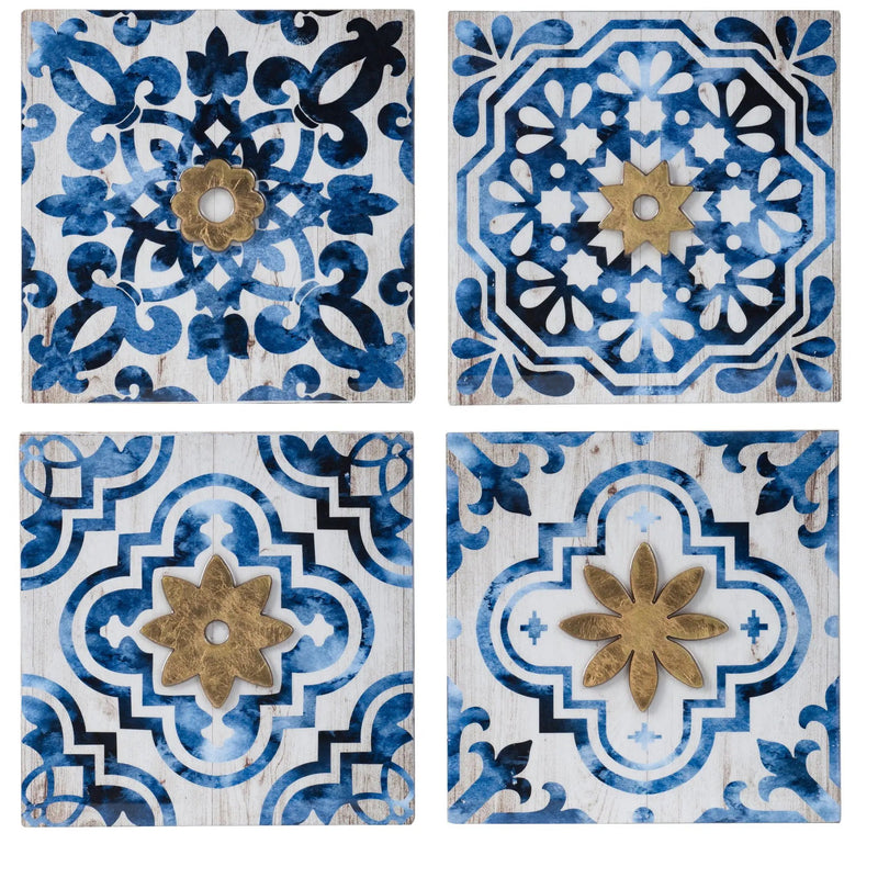 Abstract, And Wall Decor Accents (Set of 4) - White / Blue by Unique Piece Furniture