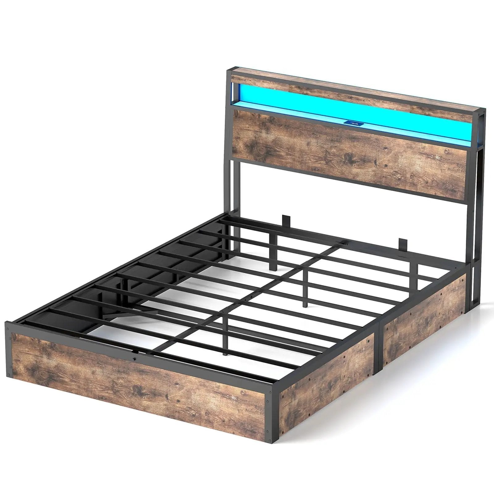 Frame With Hydraulic Lift Storage, RGB LED Lights & Multi-Port Charging, No Box Spring Needed by HouseOfZazla