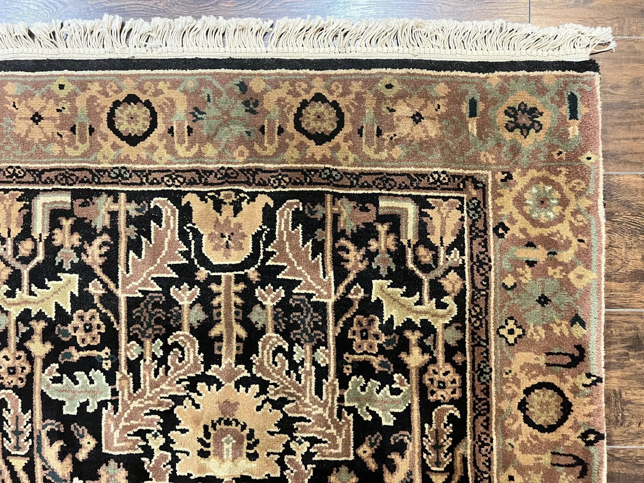 Heriz Rug 3.6 x 5, Handmade Vintage Wool Carpet, Couristan Carpet, Persian Design, Black by Jewel Rugs