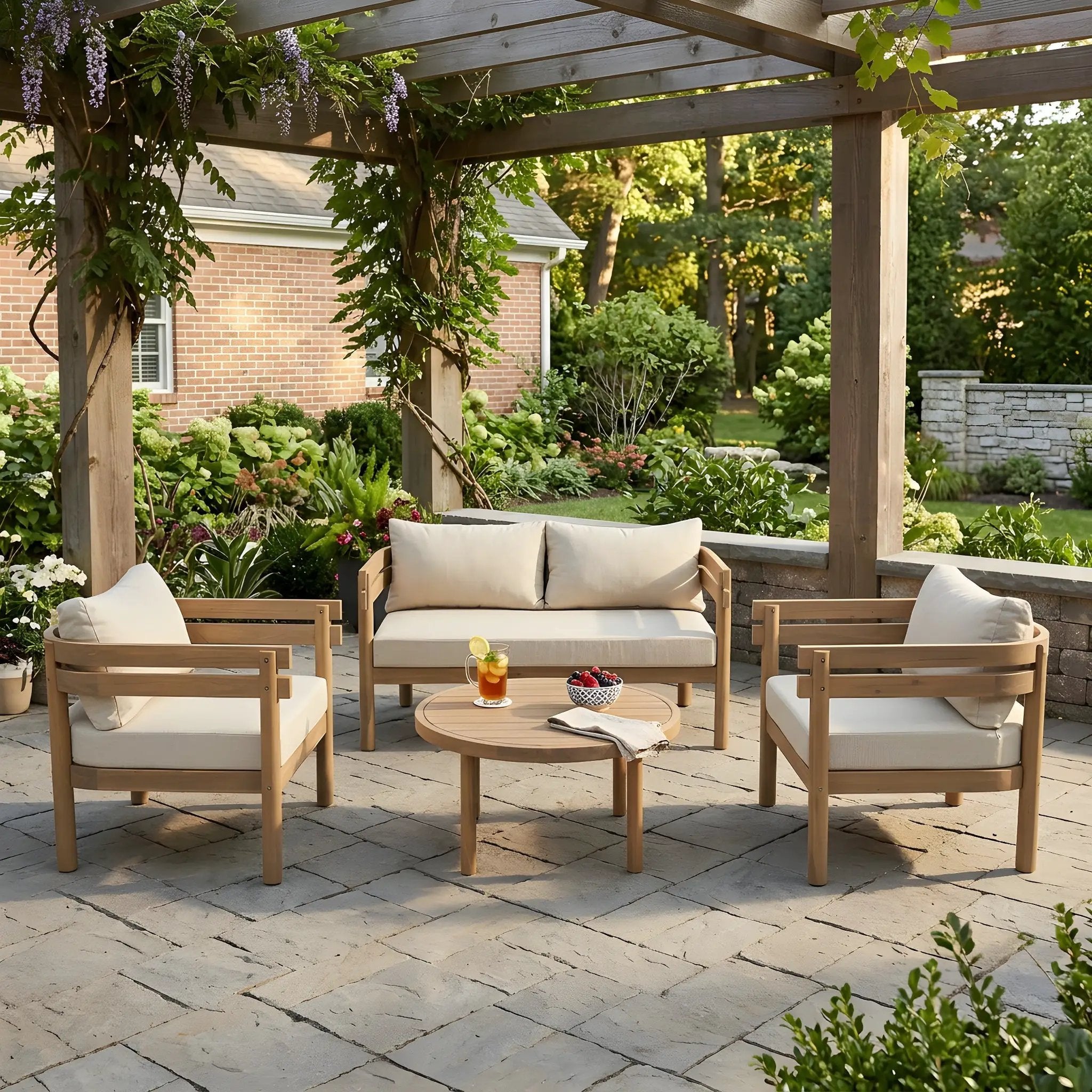 4-Piece Acacia Wood Patio Furniture Set by HouseOfZazla