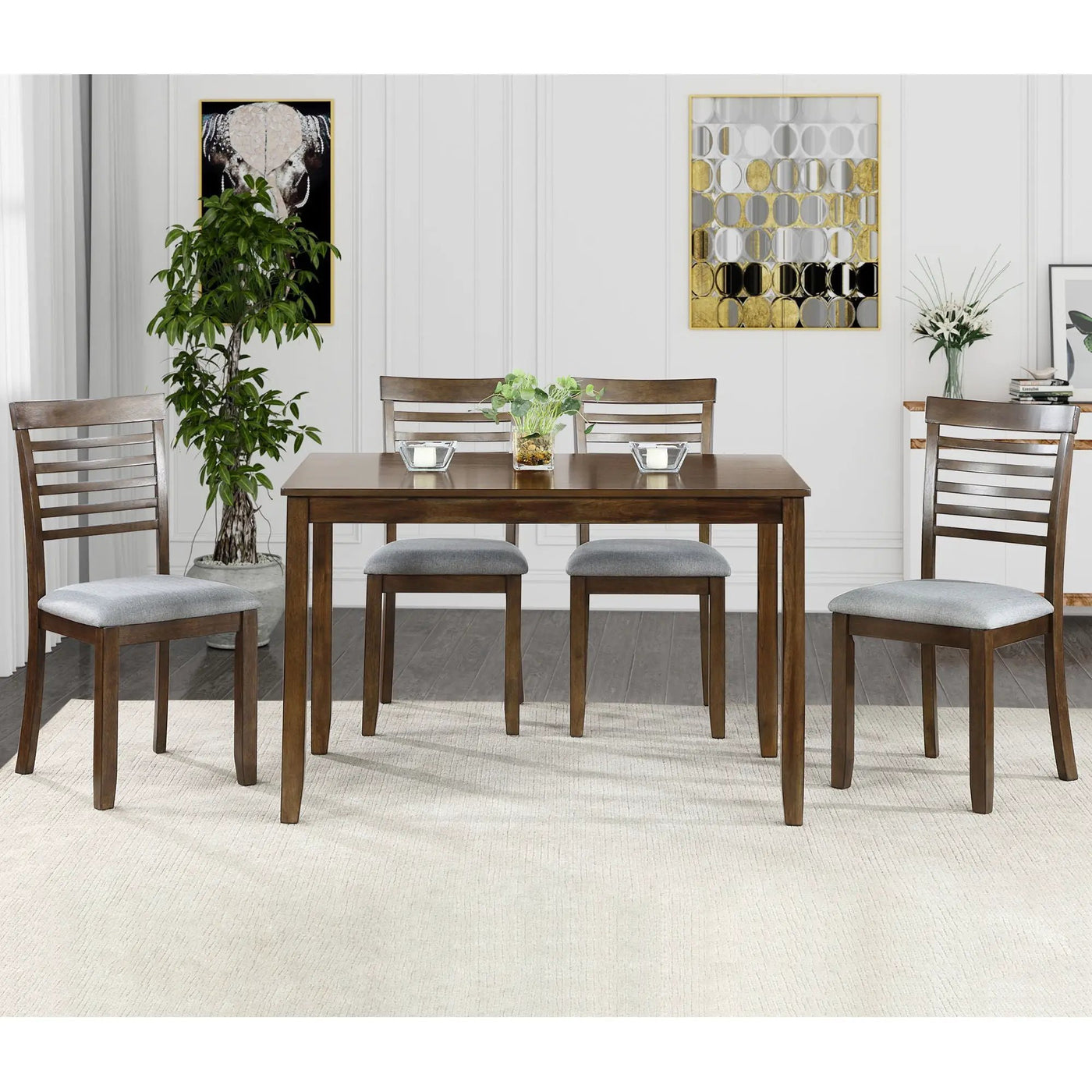 5 Pieces Modern Dining Set, Rectangular Wooden Dining Table With 4 Upholstered Chairs by Unique Piece Furniture