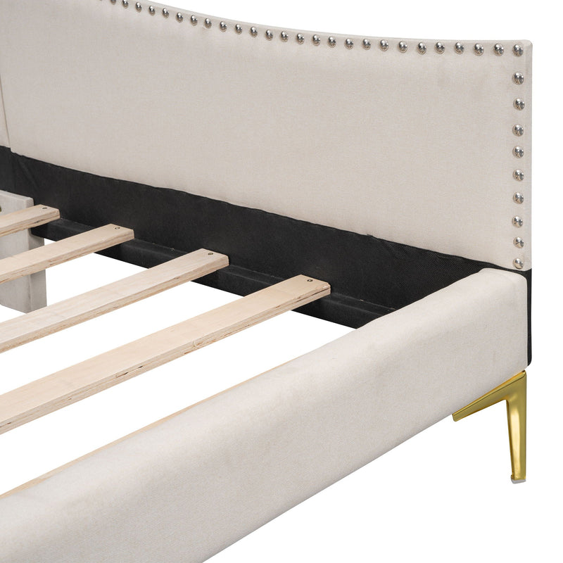 Upholstered Daybed With Headboard And Armrest, Support Legs by HouseOfZazla
