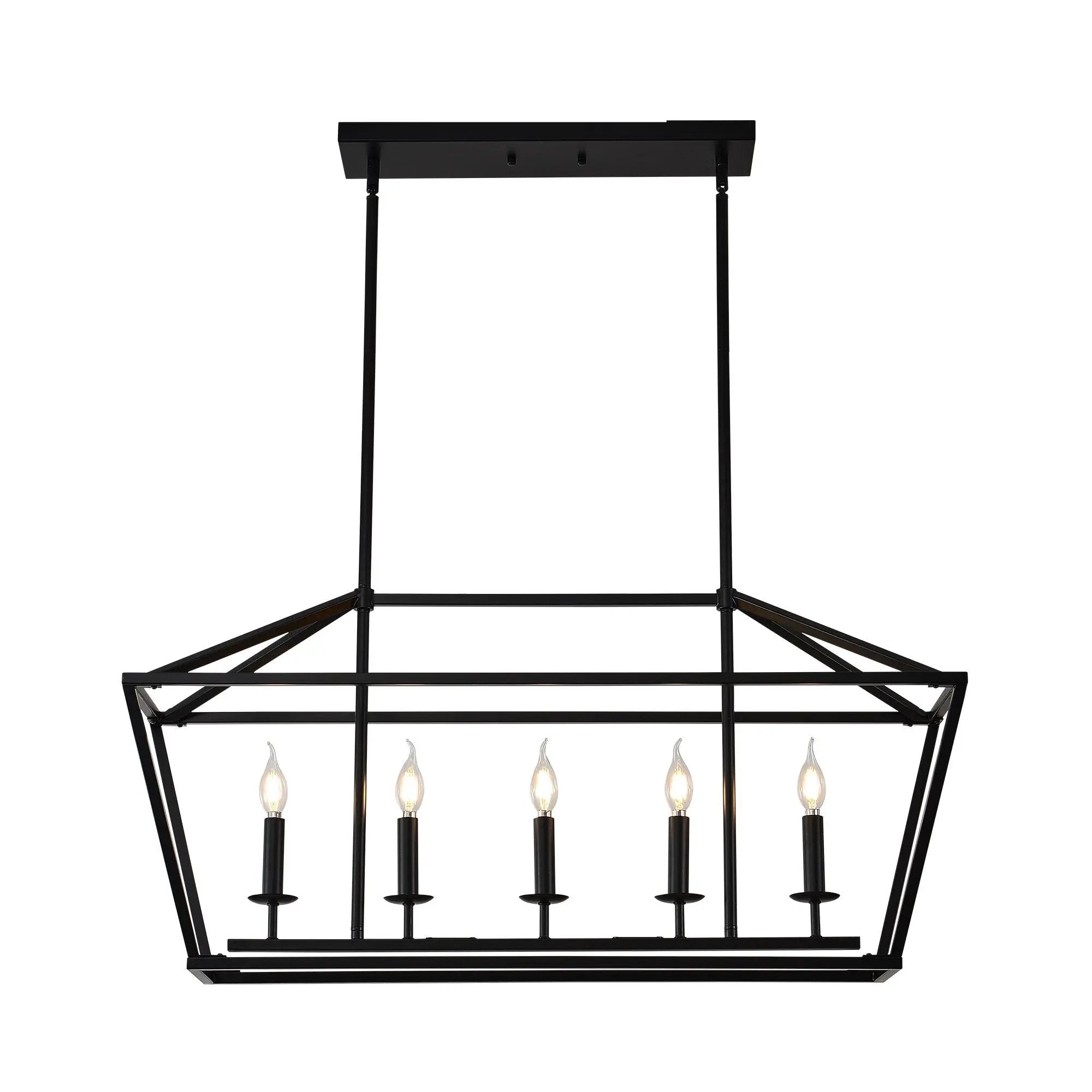 5 Light Farmhouse Kitchen Island Lighting, 5 Light Industrial Linear Chandelier For Dining Room Metal Hanging Pendant Light Fixture For Bedroom Living Room Hallway Conference Room - Matte Black by HouseOfZazla