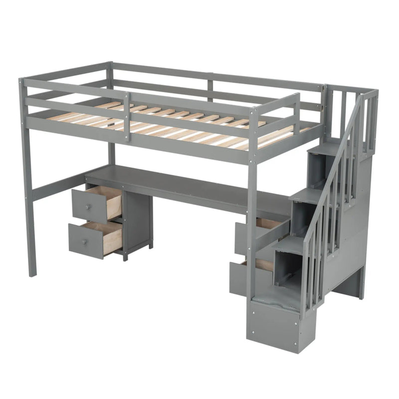 Loft Bed Frame With Built In Desk And Double Storage Drawers by Unique Piece Furniture