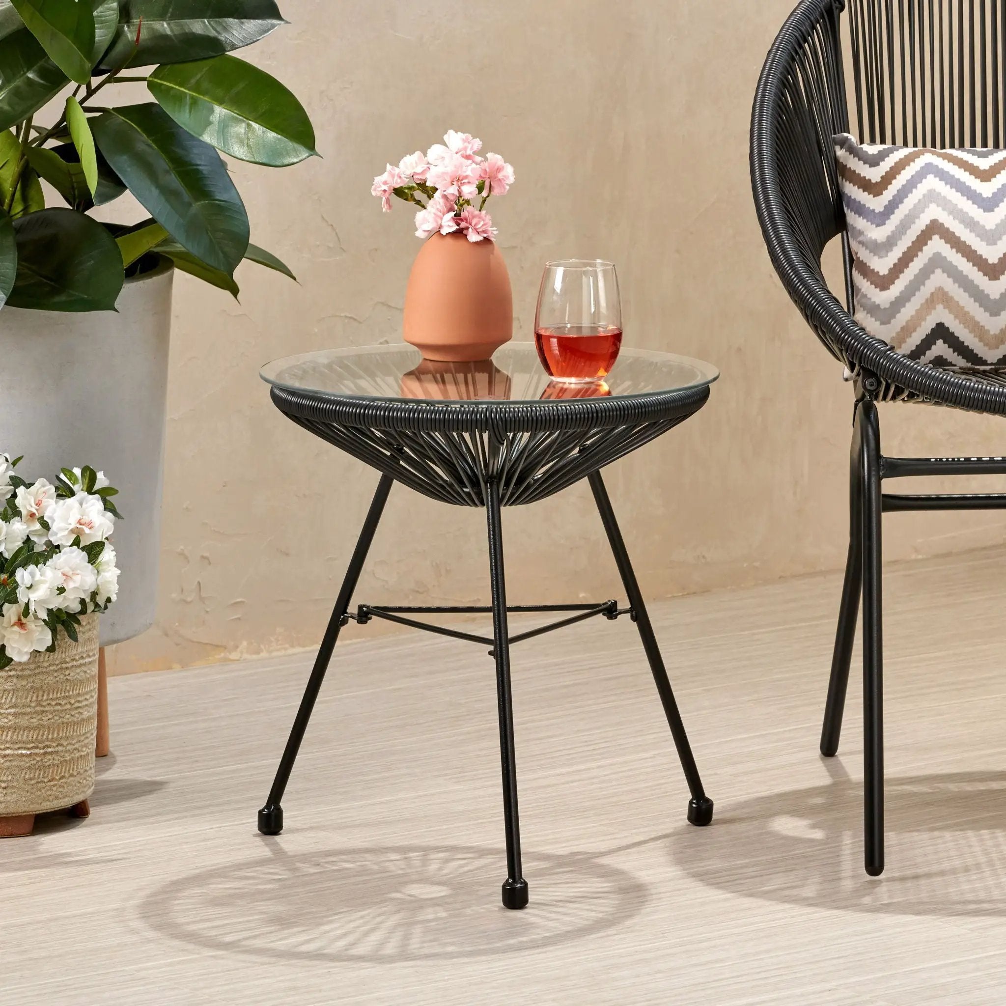Nusa Modern Rattan Side Table With Tempered Glass Top by HouseOfZazla