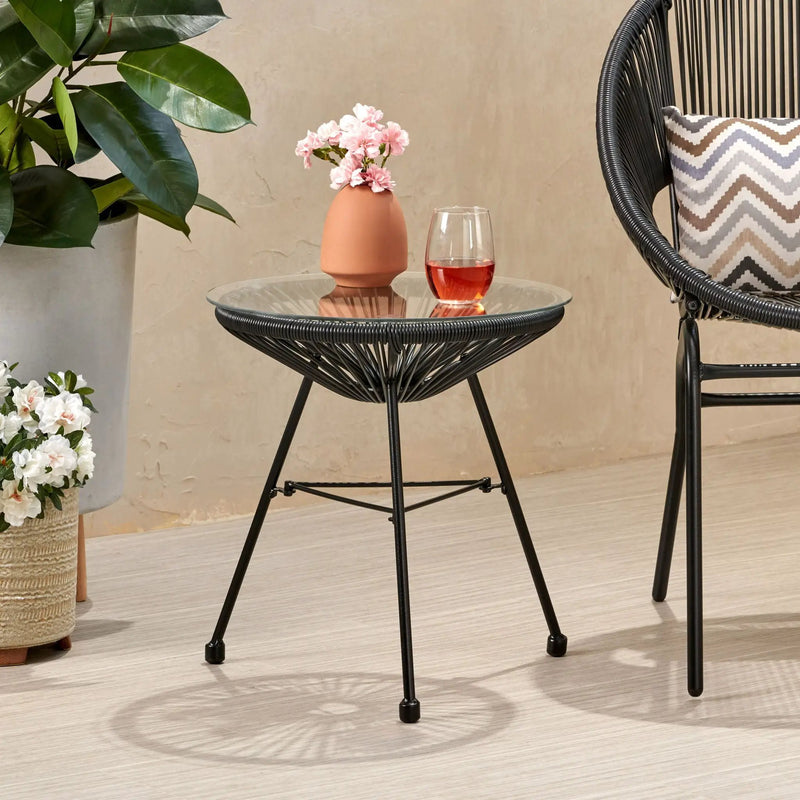 Nusa Modern Rattan Side Table With Tempered Glass Top by HouseOfZazla