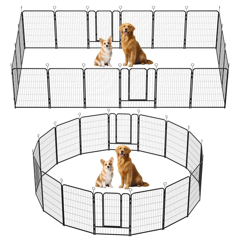 Dog Playpen, 16 Panels Pet Exercise Pen Indoor / Outdoor Fence With Anti Skid Base - Black by HouseOfZazla