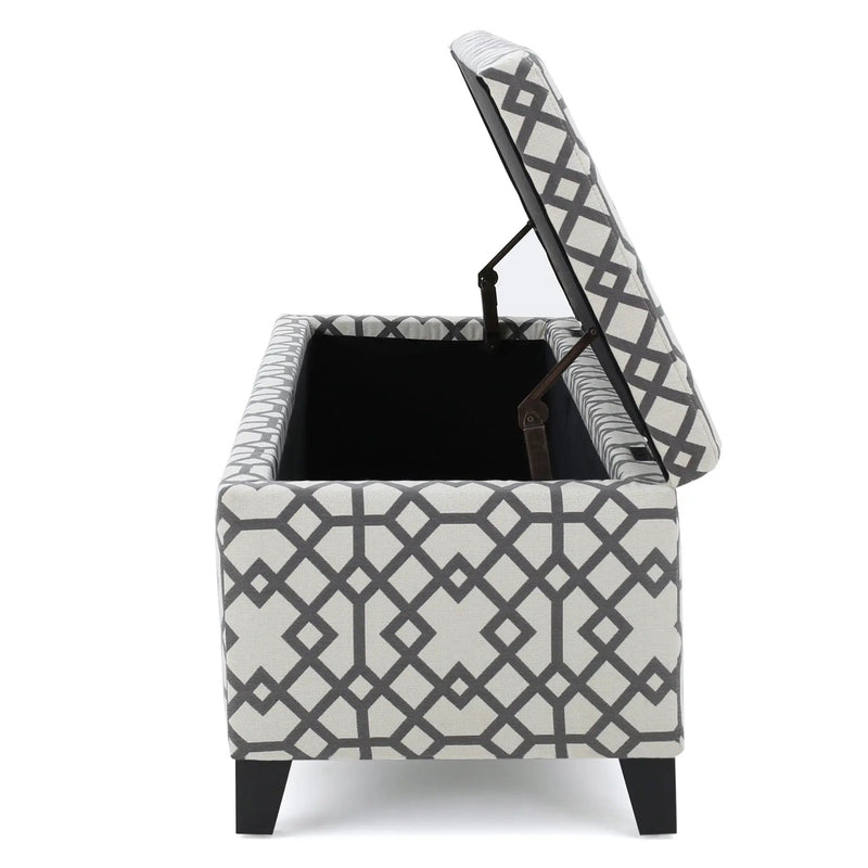 Quotient Upholstered Storage Ottoman With Tapered Block Feet - Gray / White by HouseOfZazla