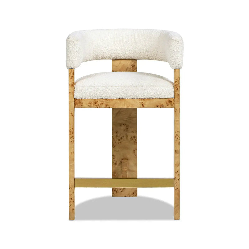 Vavona - Burl Upholstered Barrel Back Counter Height Bar Stool - Polar Off White by HouseOfZazla