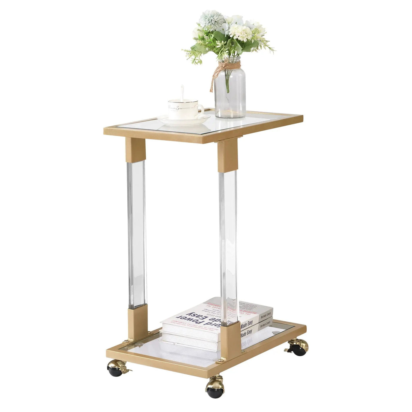 Side Table, Sofa Table, Glass Top C Shape Square Table With Metal Base For Living Room, Bedroom, Balcony Home And Office by Unique Piece Furniture