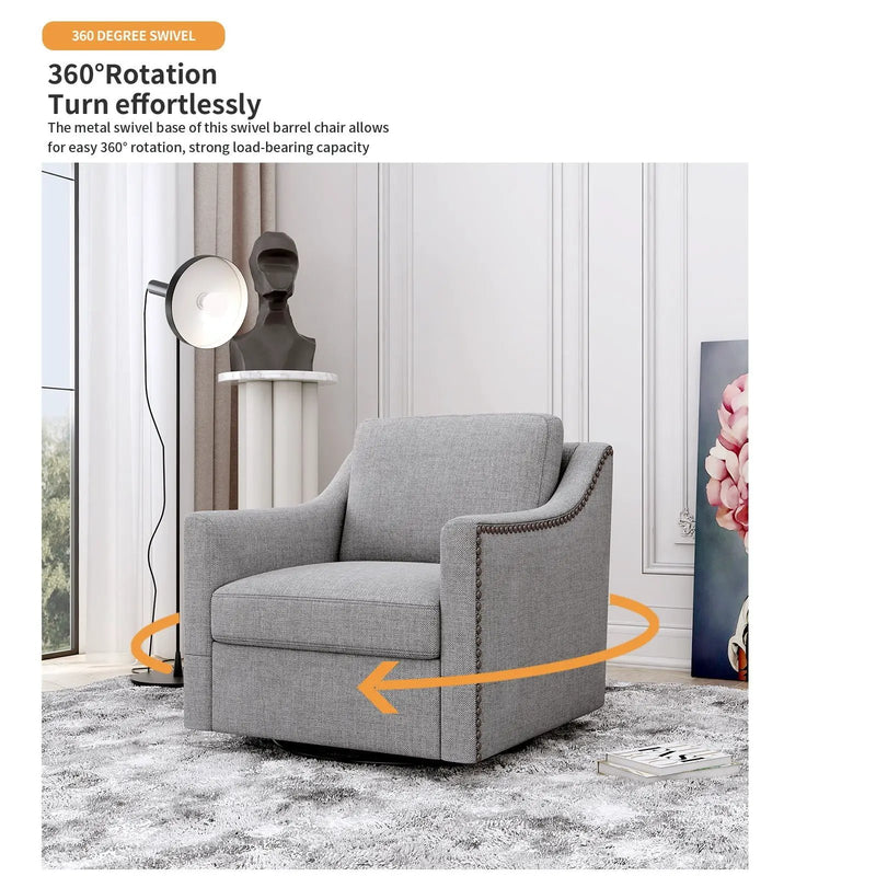 360 Degree Swivel Armchair, Skin Friendly Fabric, Ergonomic Design, Brass Nail Decorative Armchair by HouseOfZazla