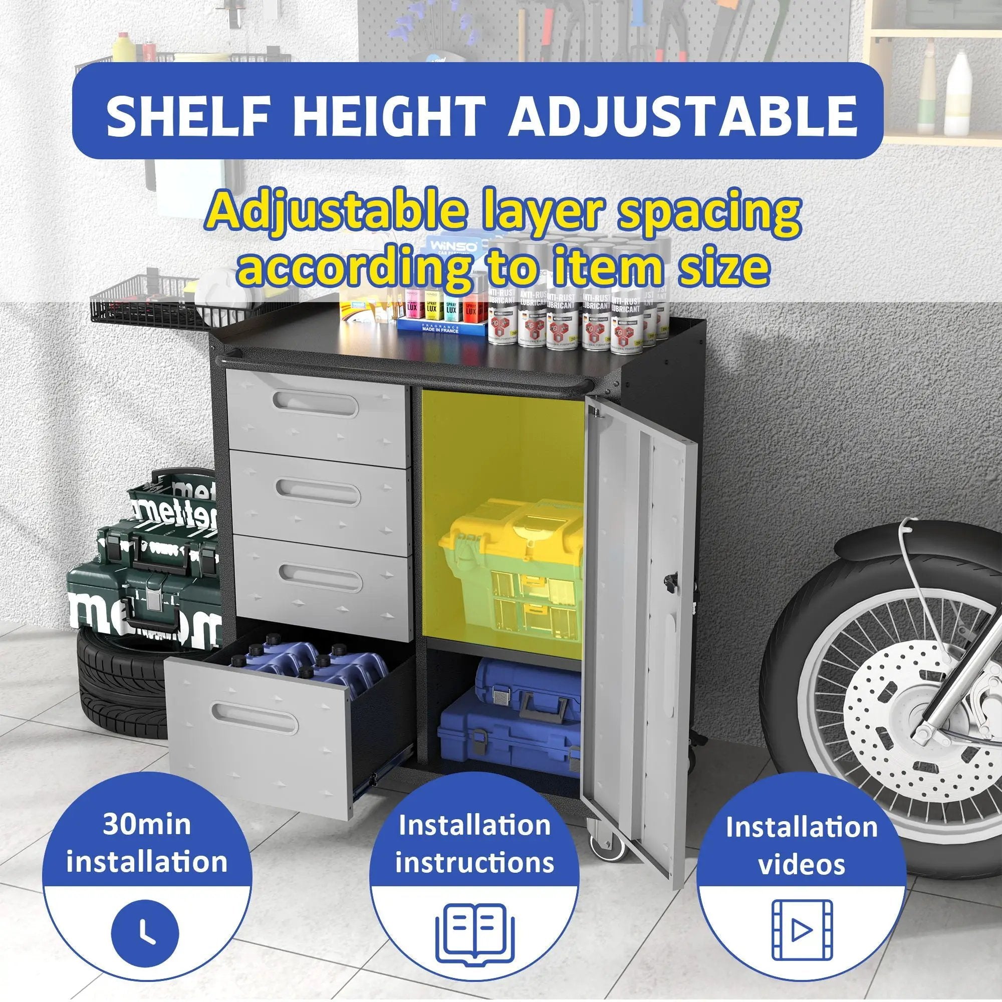 Sturdy Metal Tool Storage Cabinet With Wheels Durable Garage, Office & Home Organizer Steel by HouseOfZazla