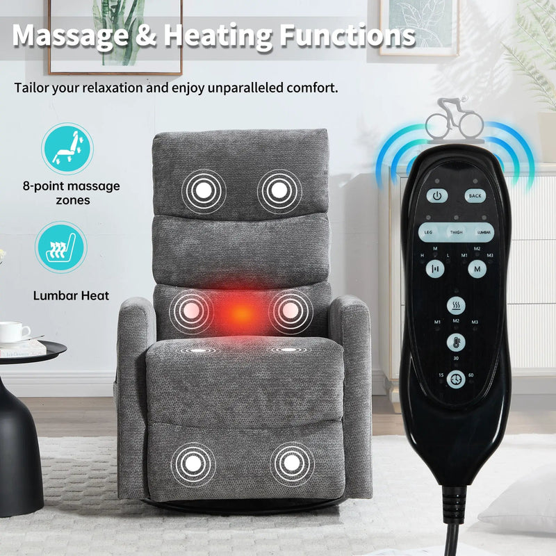 Heat Massage Manual Recliner Chair with Rocker and Swivel in Fabric by HouseOfZazla