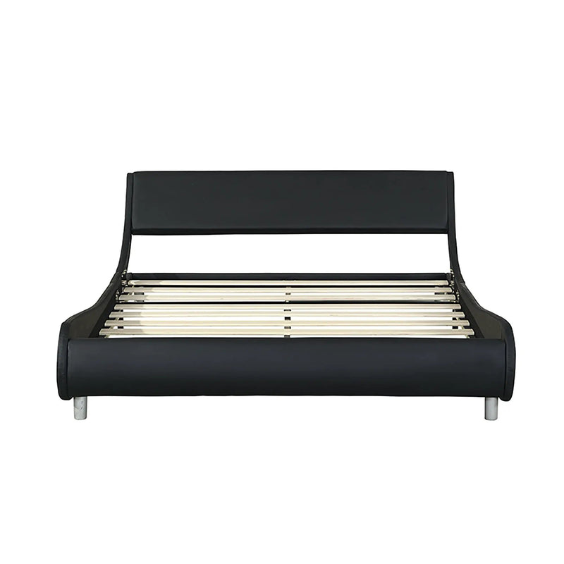 Queen Size Upholstered Platform Bed Frame With LED Lighting, Curve Design, Slat Support, No Box Spring Needed - Black by HouseOfZazla