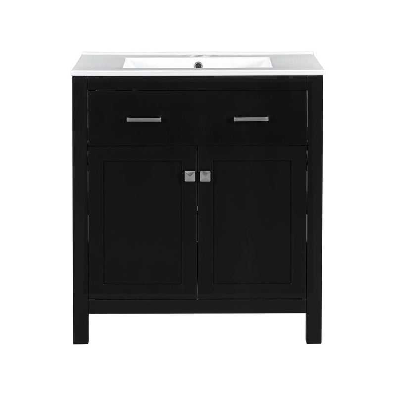 Bathroom Vanity With Ceramic Sink, Modern Single Bathroom Cabinet With 2 Doors And A Shelf, Soft Close Doors by HouseOfZazla
