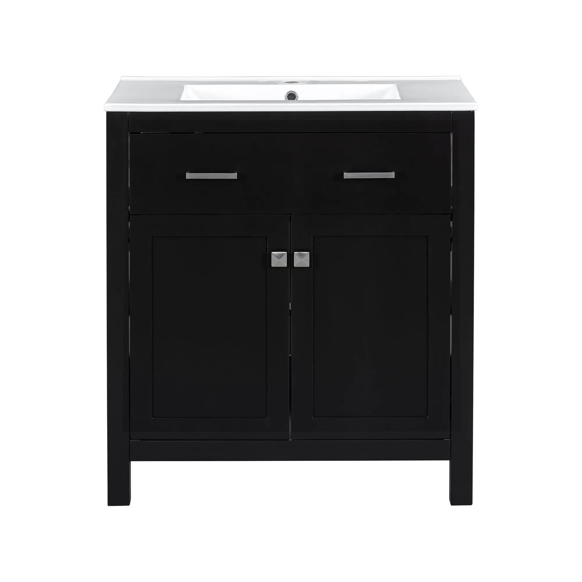 Bathroom Vanity With Ceramic Sink, Modern Single Bathroom Cabinet With 2 Doors And A Shelf, Soft Close Doors by Unique Piece Furniture