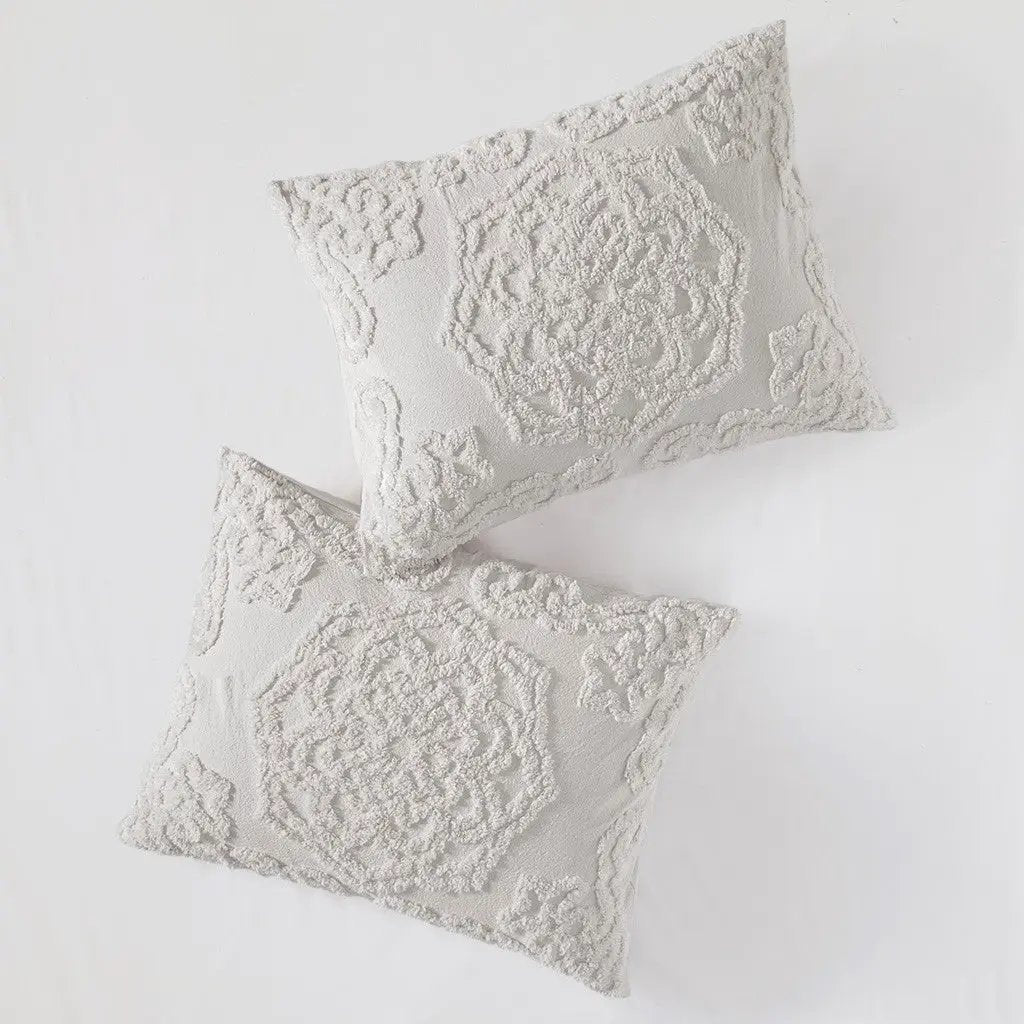 King/Cal King Tufted Cotton Chenille Medallion Duvet Cover Set by HouseOfZazla