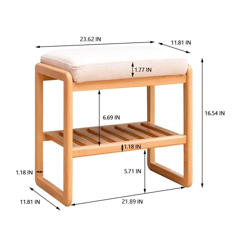 Shoe Bench, Beech Wood Storage Rack Organizer With High Rebound Sponge Cushion - Natural by Unique Piece Furniture