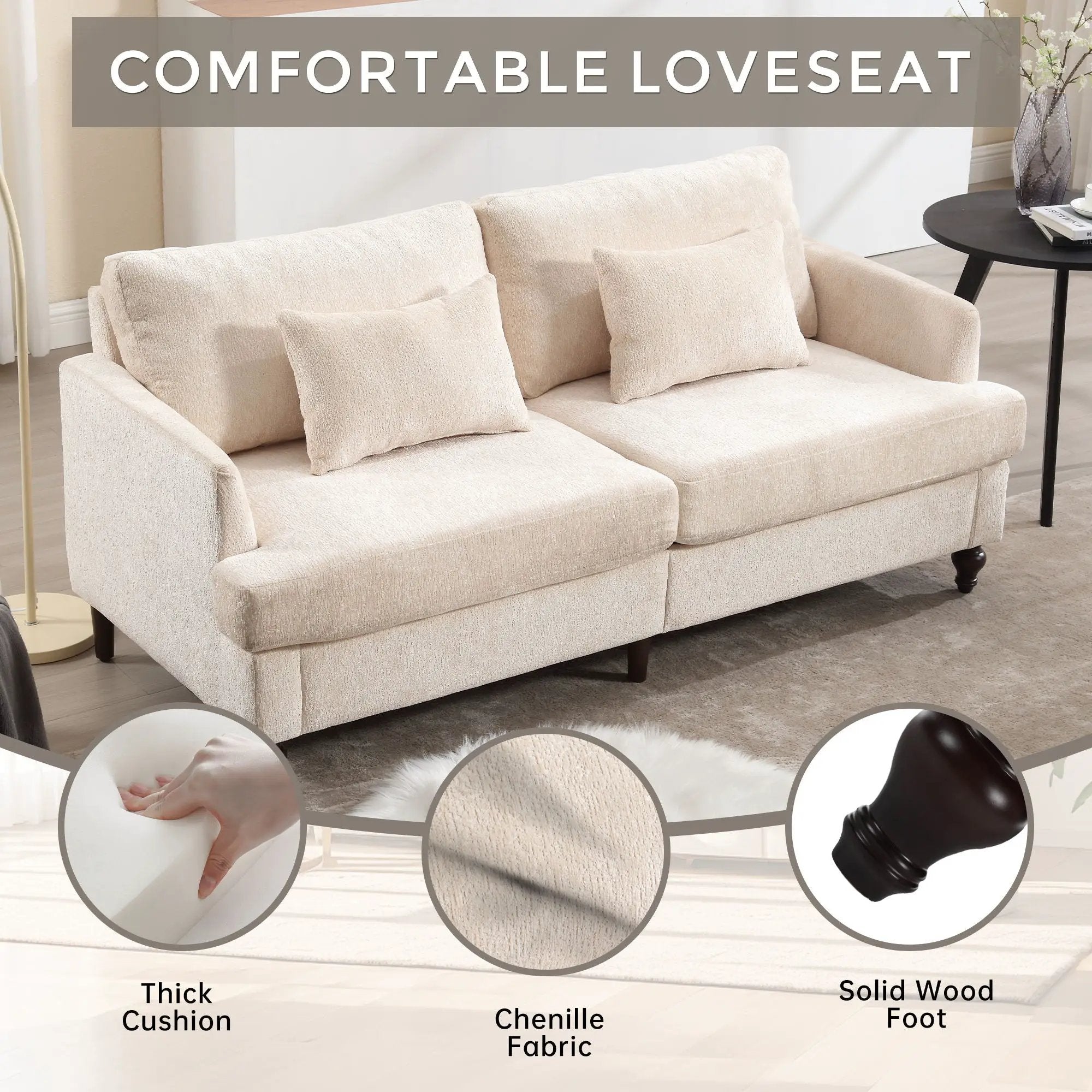 Mid Century Modern Fabric Loveseat Sofa, 2 Seat Upholstered Couch by Unique Piece Furniture