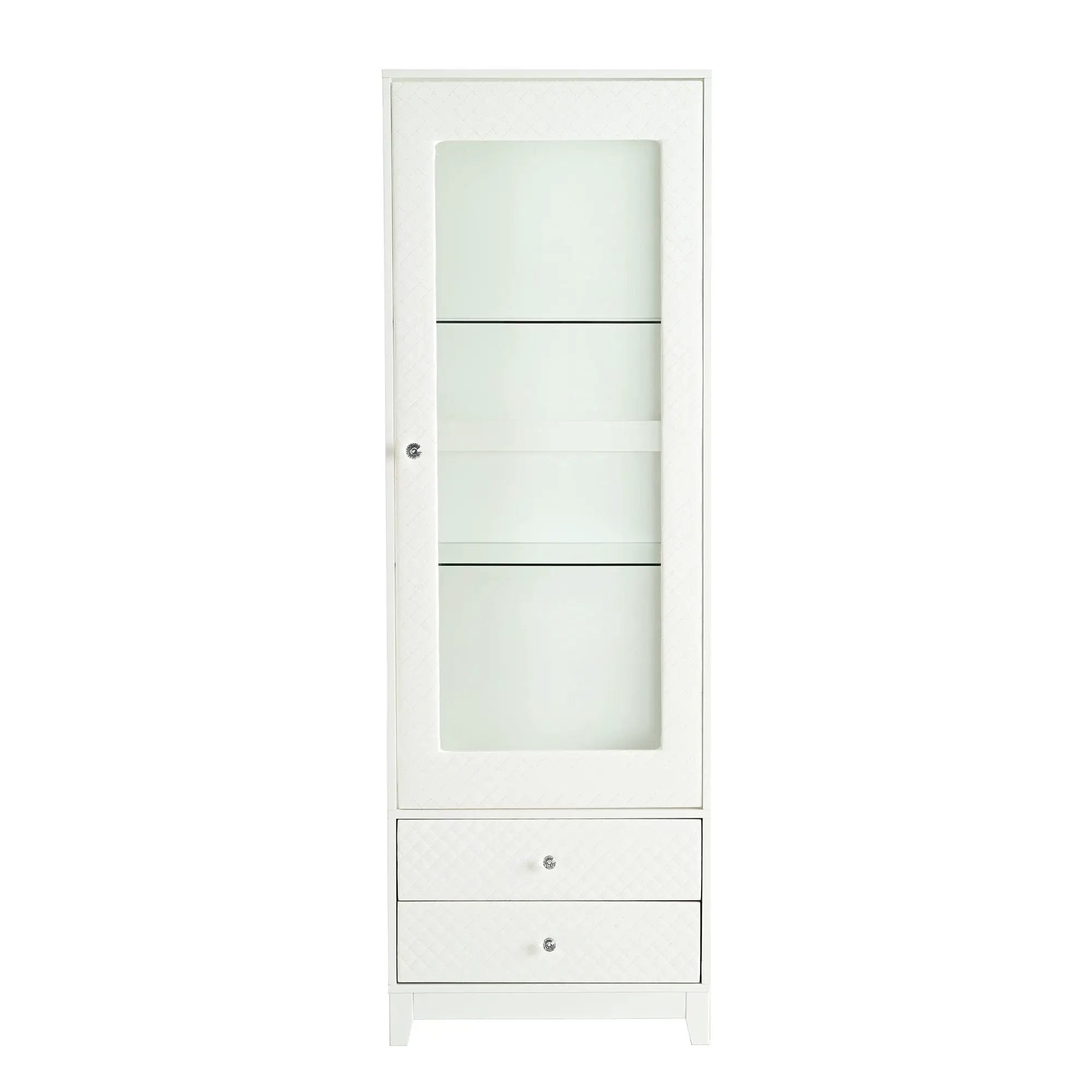 Modern Upholstered Glass Display Cabinet With Adjustable LED Light - White by Unique Piece Furniture