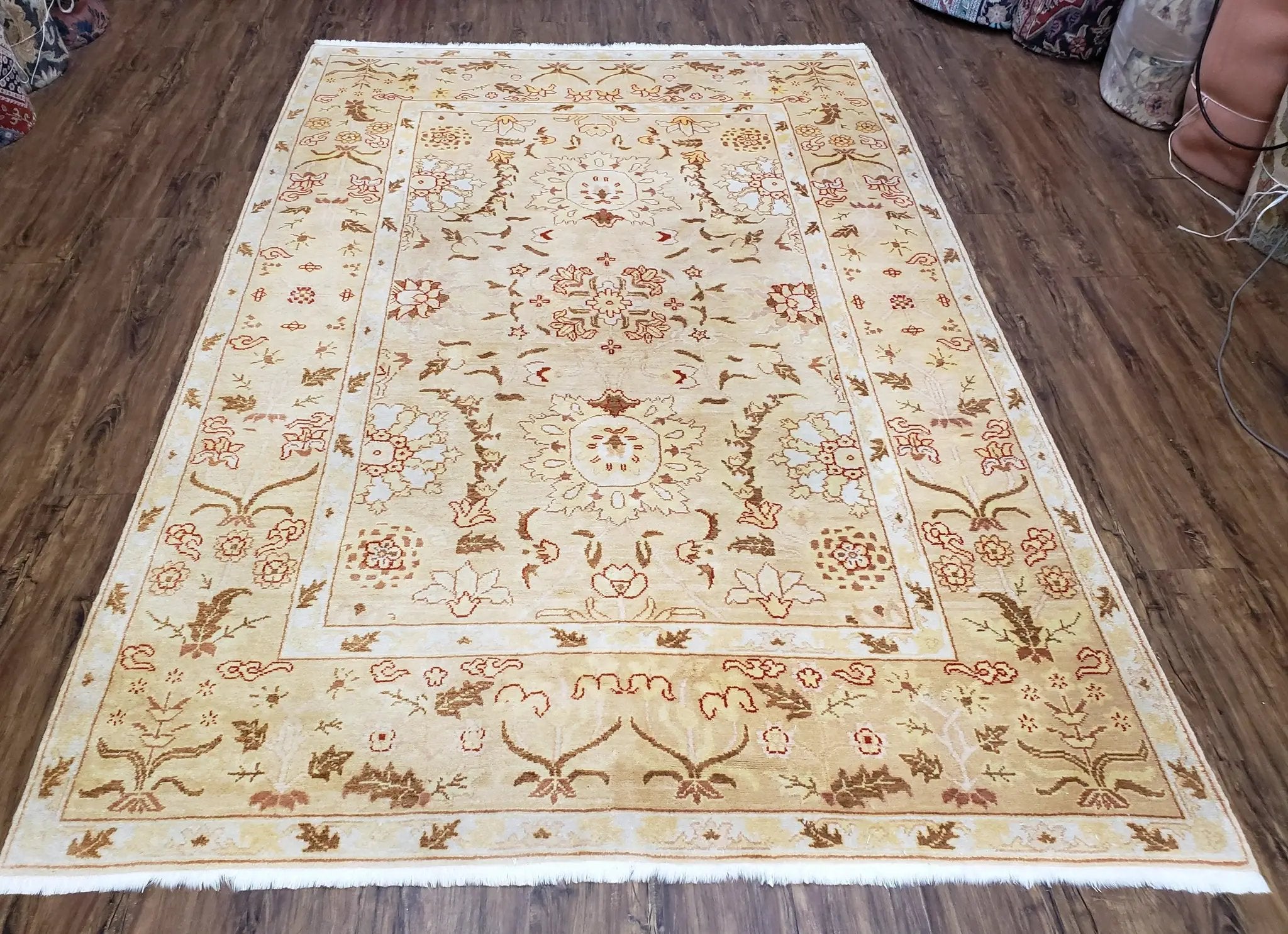 Vintage Turkish Oushak Area Rug 6x9, Wool Hand-Knotted by Jewel Rugs
