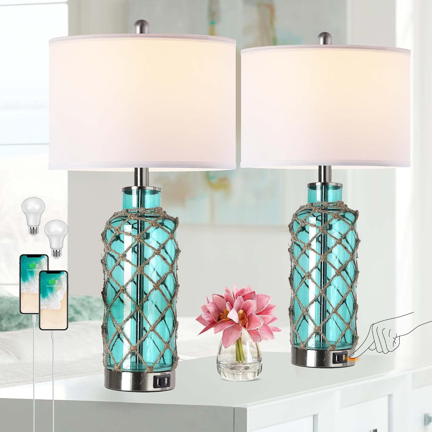 Cottage Nautical Accent Table Lamp Set of 2 by HouseOfZazla