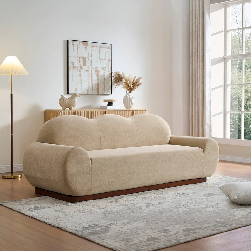 88 in. Round Arm Cloud Curved 3 Seater Modern Upholstered Velvet Sofa by HouseOfZazla