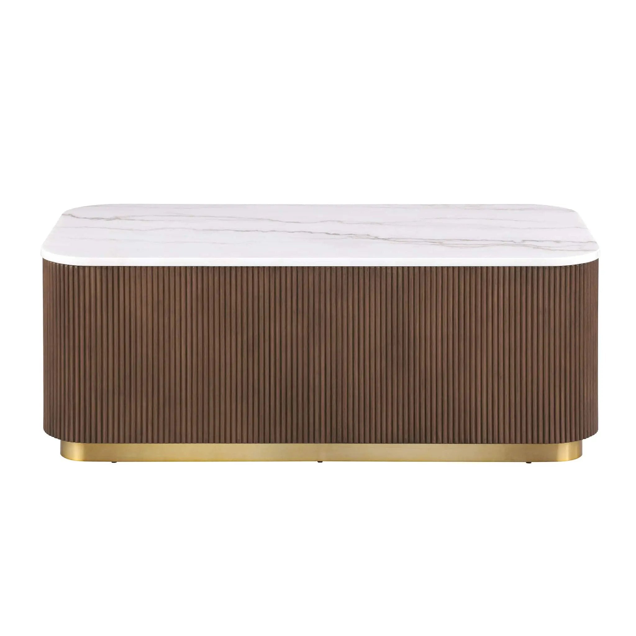 3 Piece Table Set (Rectangle Cocktail Table And Two Square End Tables) - Brown / Gold / White by Unique Piece Furniture