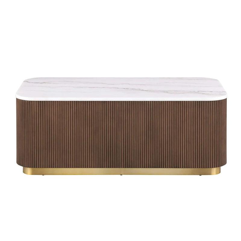 3 Piece Table Set (Rectangle Cocktail Table And Two Square End Tables) - Brown / Gold / White by Unique Piece Furniture