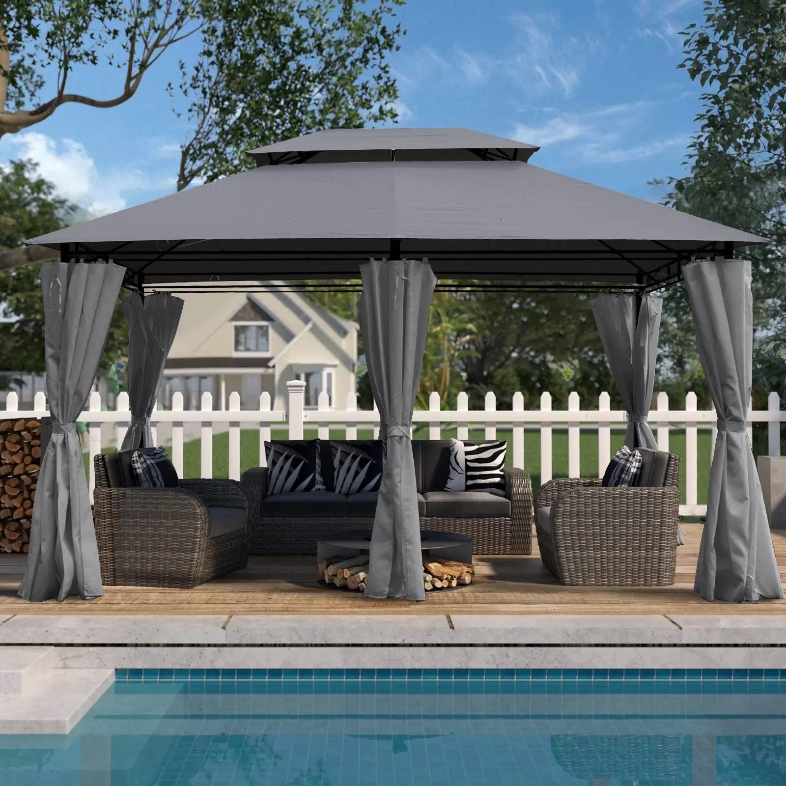 13x10 Ft Outdoor Patio Gazebo Canopy Tent with Ventilated Double Roof and Side Wall by HouseOfZazla