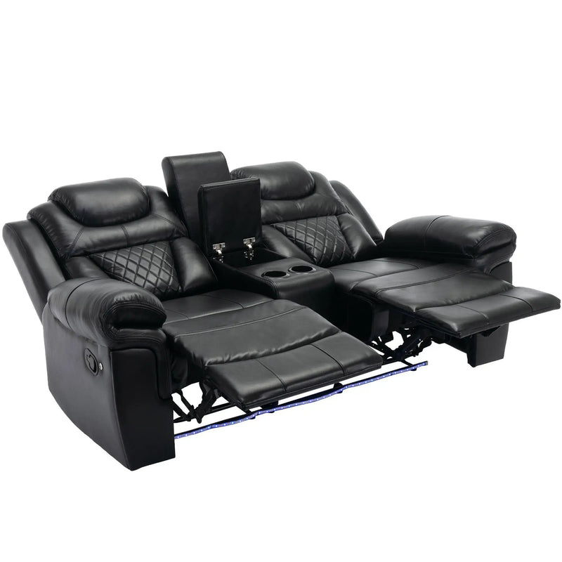 3 Pieces Recliner Sofa Sets Home Theater Seating Manual Recliner Chair With Center Console And LED Light Strip For Living Room by HouseOfZazla