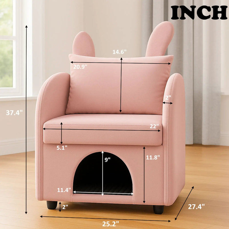 Bunny Ear Pet Friendly Armchair With Hidden Pet House With Storage Pocket For Bedroom & Living Room - Pink by Unique Piece Furniture