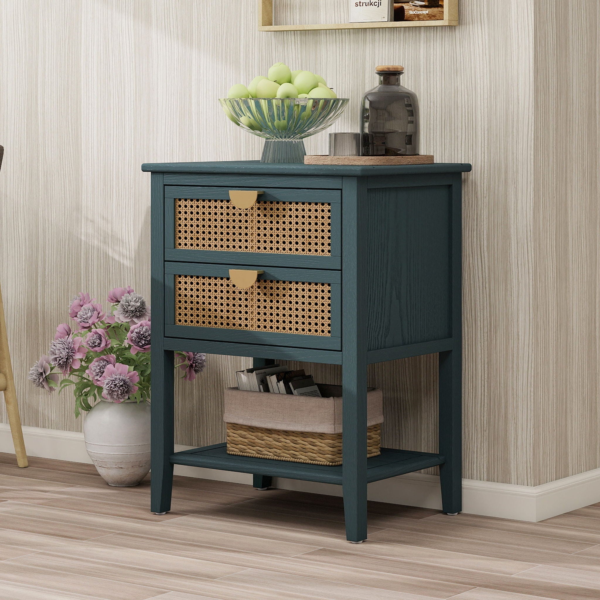 2 Drawer Side Table, Natural Rattan by Unique Piece Furniture