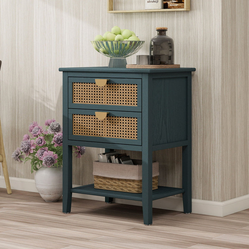2 Drawer Side Table, Natural Rattan by Unique Piece Furniture