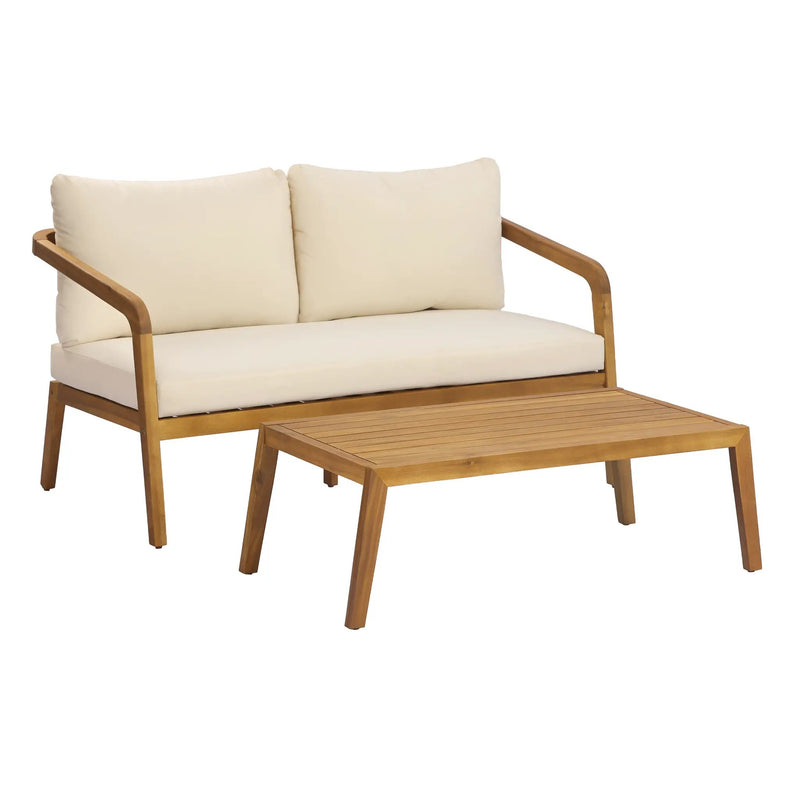 2-Piece Outdoor Loveseat & Coffee Table Set Acacia Wood Frame with PE Wicker Back & Water-Resistant Cushions by HouseOfZazla