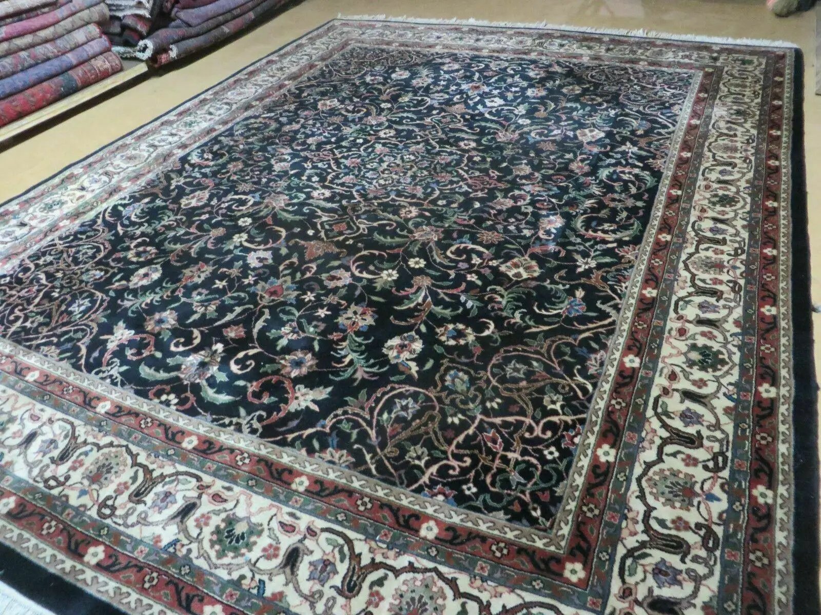 Indo Persian Rug 8x10, Wool Handmade Floral Carpet by Jewel Rugs