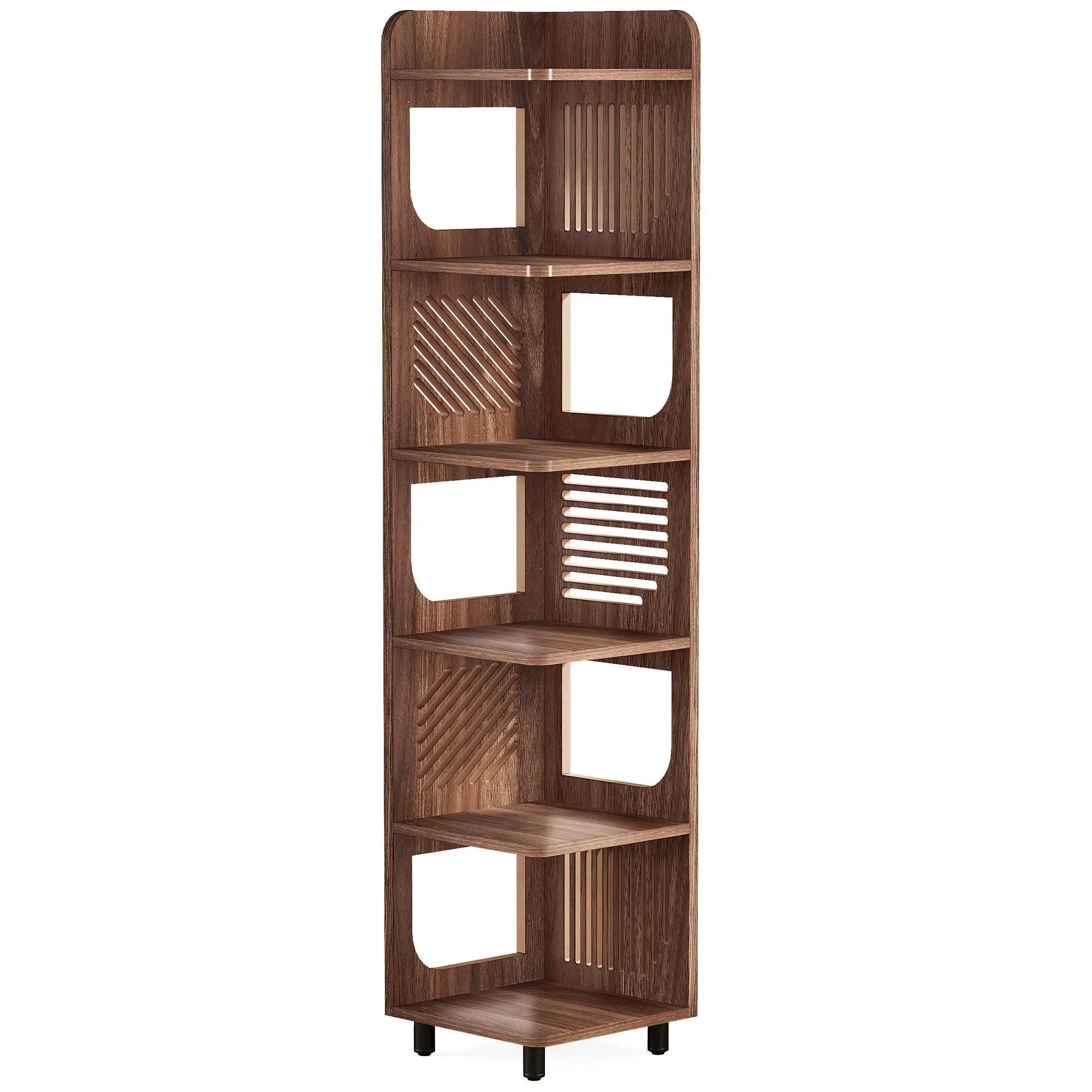 6 Tier Narrow Corner Bookshelf Storage For Living Room - Brown by HouseOfZazla