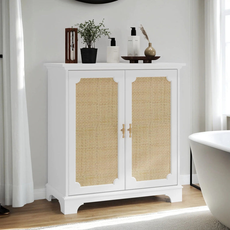Rattan Decorated Sideboard Buffet Storage Liquor Cabinet - White by Unique Piece Furniture